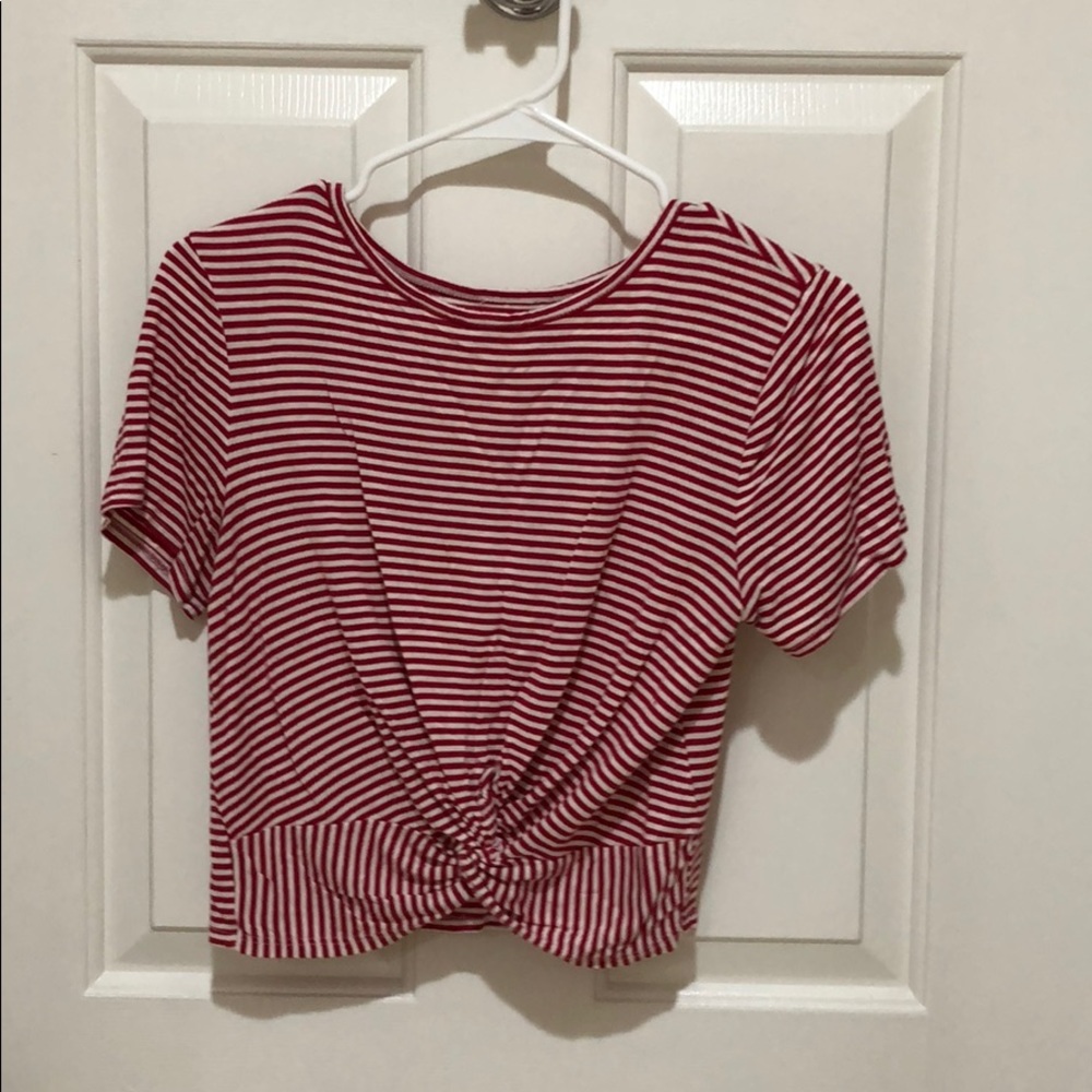 Red Striped Crop Top with Knot